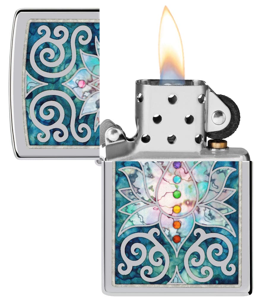 Zippo 48592 250 Fusion Lotus Flower Design High Polish Chrome Windproof Lighter - OUTBACK