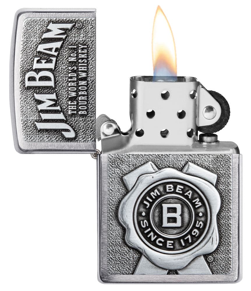 Zippo 29829 200 Jim Beam Emblem Design Brushed Chrome Windproof Lighter, Jim Beam Model, Silver - OUTBACK