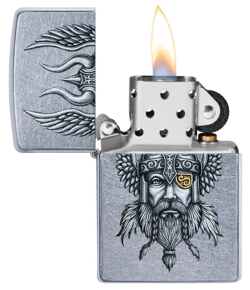 Zippo 29871 207 Viking Warrior Design Street Chrome Windproof Lighter, Classic Model, Silver - OUTBACK