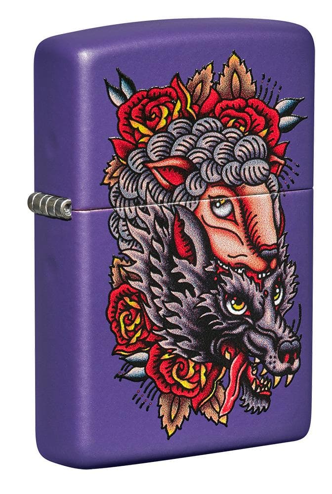 Zippo 49413 237 Wolf in Sheep's Clothing Design Purple Matte Windproof Lighter, Classic Model, Purple - OUTBACK