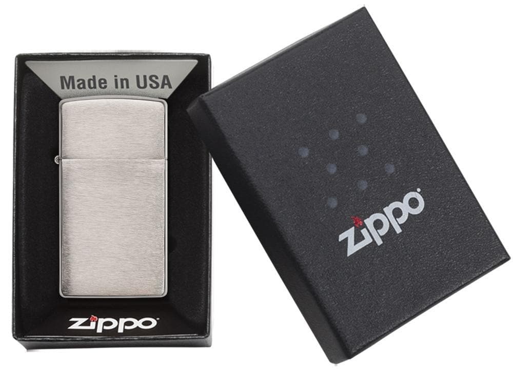 Zippo 1600 Slim Brushed Chrome Windproof Lighter, Slim Model, Silver - OUTBACK