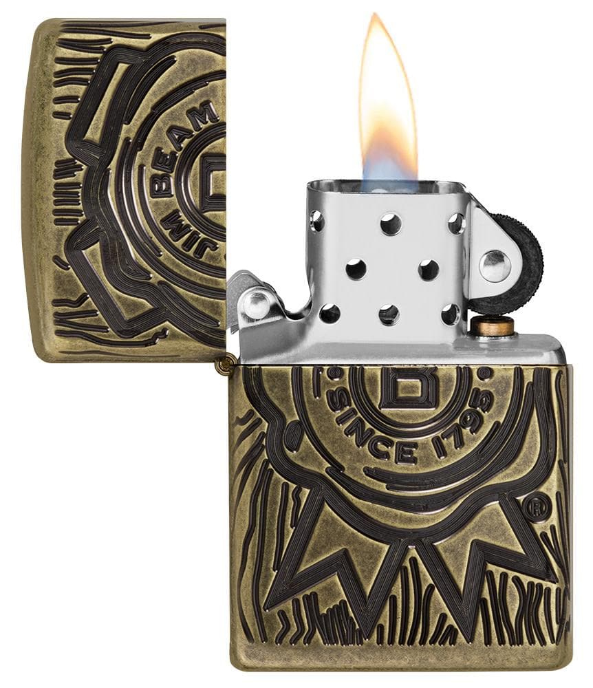 Zippo 49284 29561 Jim Beam Armor Antique Brass Windproof Lighter, Jim Beam Model, Gold - OUTBACK