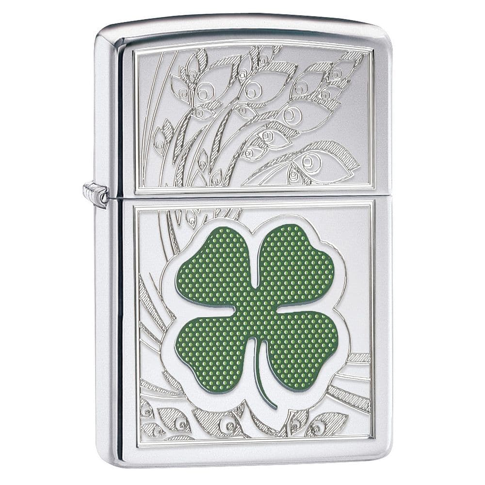 Zippo 24699 Clover High Polish Chrome Design Windproof Lighter, Classic Model, Silver - OUTBACK