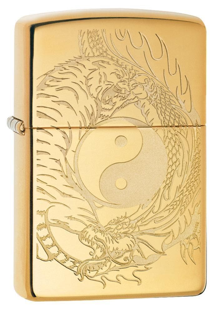 Zippo 49024 254B Tiger and Dragon Design High Polish Brass Windproof Lighter, Classic Model, Gold - OUTBACK