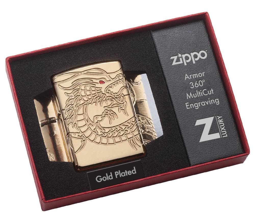 Zippo 29265 Armor Asian Dragon 360-Degree Gold Plate Windproof Lighter, Armor Model, Gold - OUTBACK