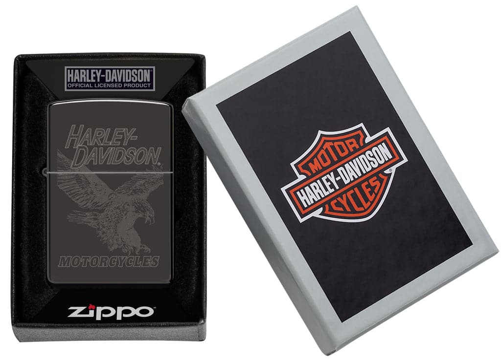 Zippo 48601 24756 Harley Davidson Laser Fancy Fill High Polish Black Windproof Lighter - OUTBACK