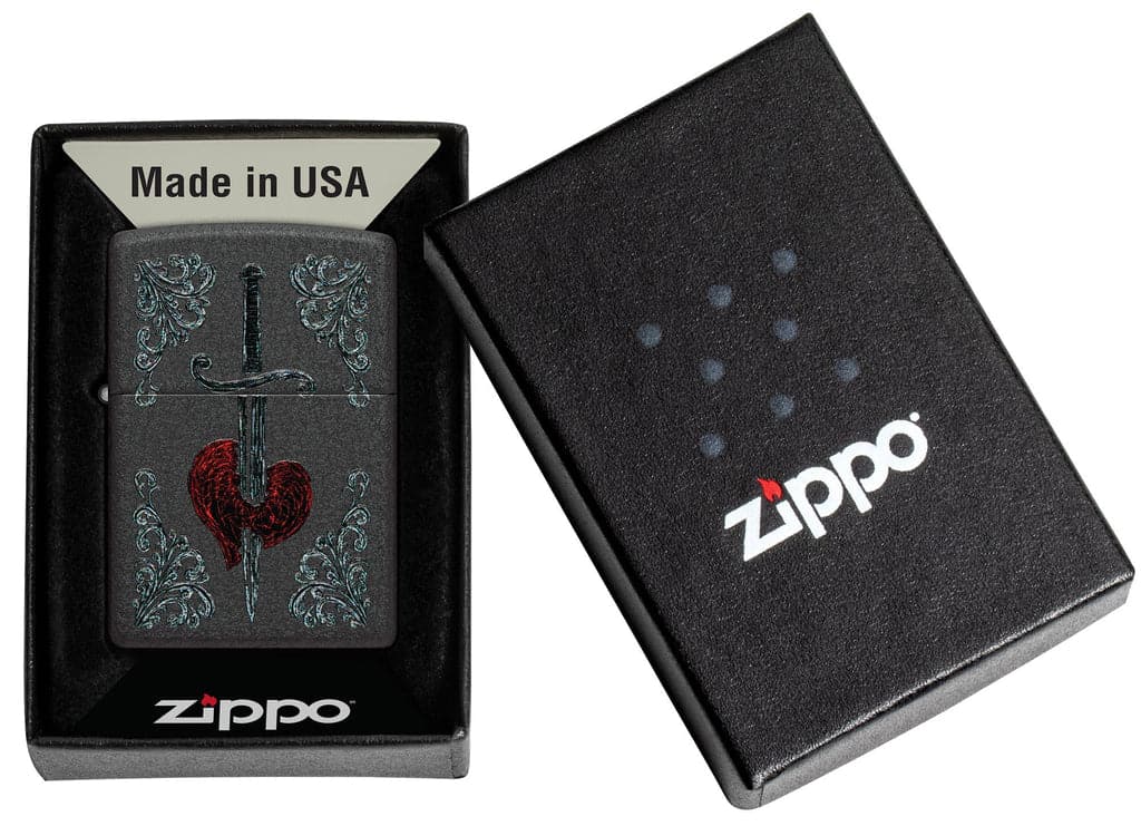 Zippo 48617 236 Heart Dagger Tattoo Design Black Crackle Windproof Lighter - OUTBACK