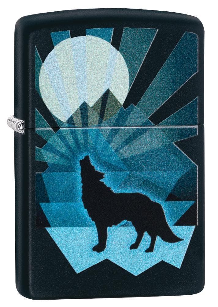 Zippo 29864 218 Wolf And Moon Design Black Matte Windproof Lighter, Classic Model, Black - OUTBACK