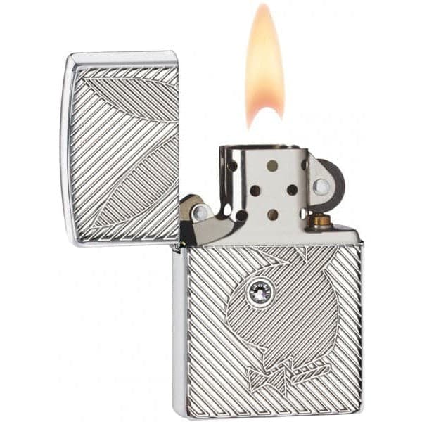 Zippo 28963 Playboy Armor Chrome Windproof Lighter, Armor Model, Silver - OUTBACK