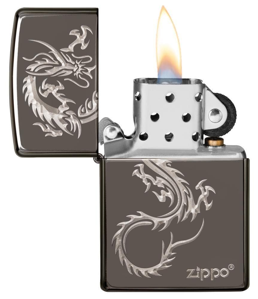 Zippo 49030 Chinese Dragon Design Black Ice Windproof Lighter, Classic Model, Black - OUTBACK