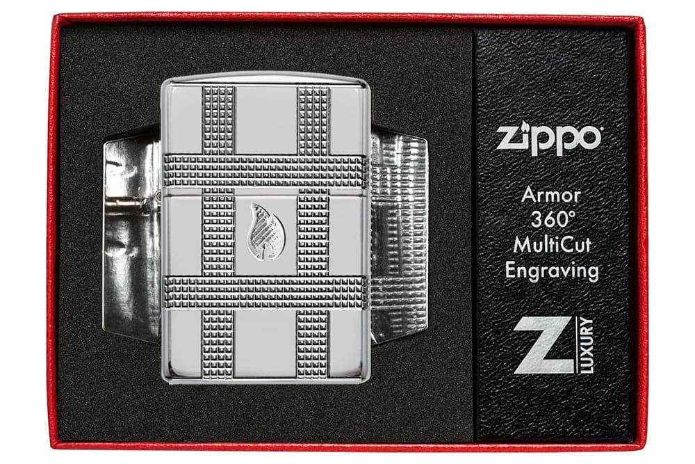 Zippo 49079 167 Zippo Geometric Design High Polish Chrome Windproof Lighter, Classic Model, Silver - OUTBACK