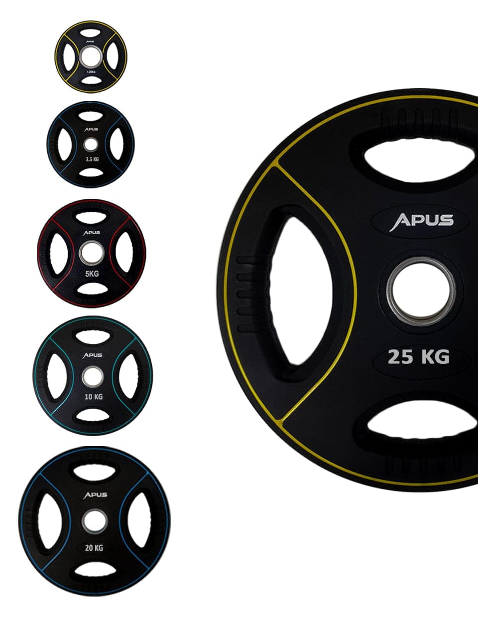 Apus Premium Olympic Rubber Weight Plates (1.25 to 25 KG) - With 3 years commercial warranty - Athletix.ae