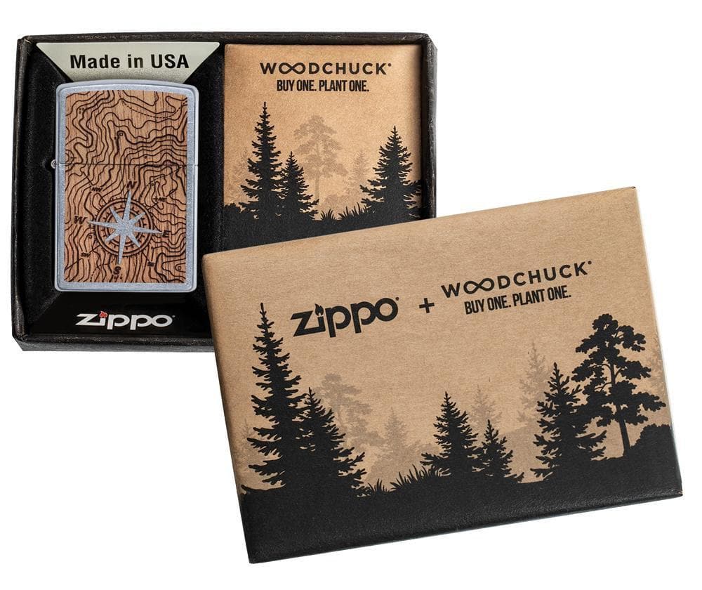 Zippo 49055 WOODCHUCK USA Compass Design Street Chrome Windproof Lighter, Classic Model, Silver - OUTBACK