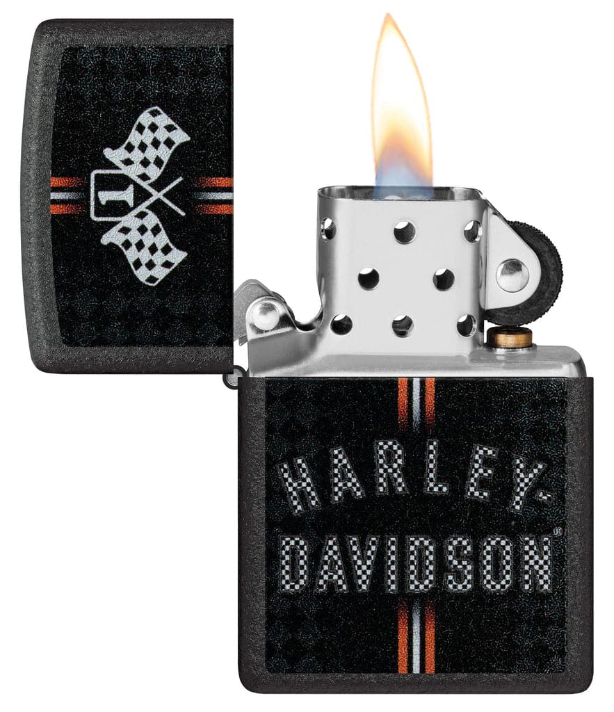 Zippo 48558 236 Harley Davidson Checkered Flags Design Black Crackle Windproof Lighter - OUTBACK