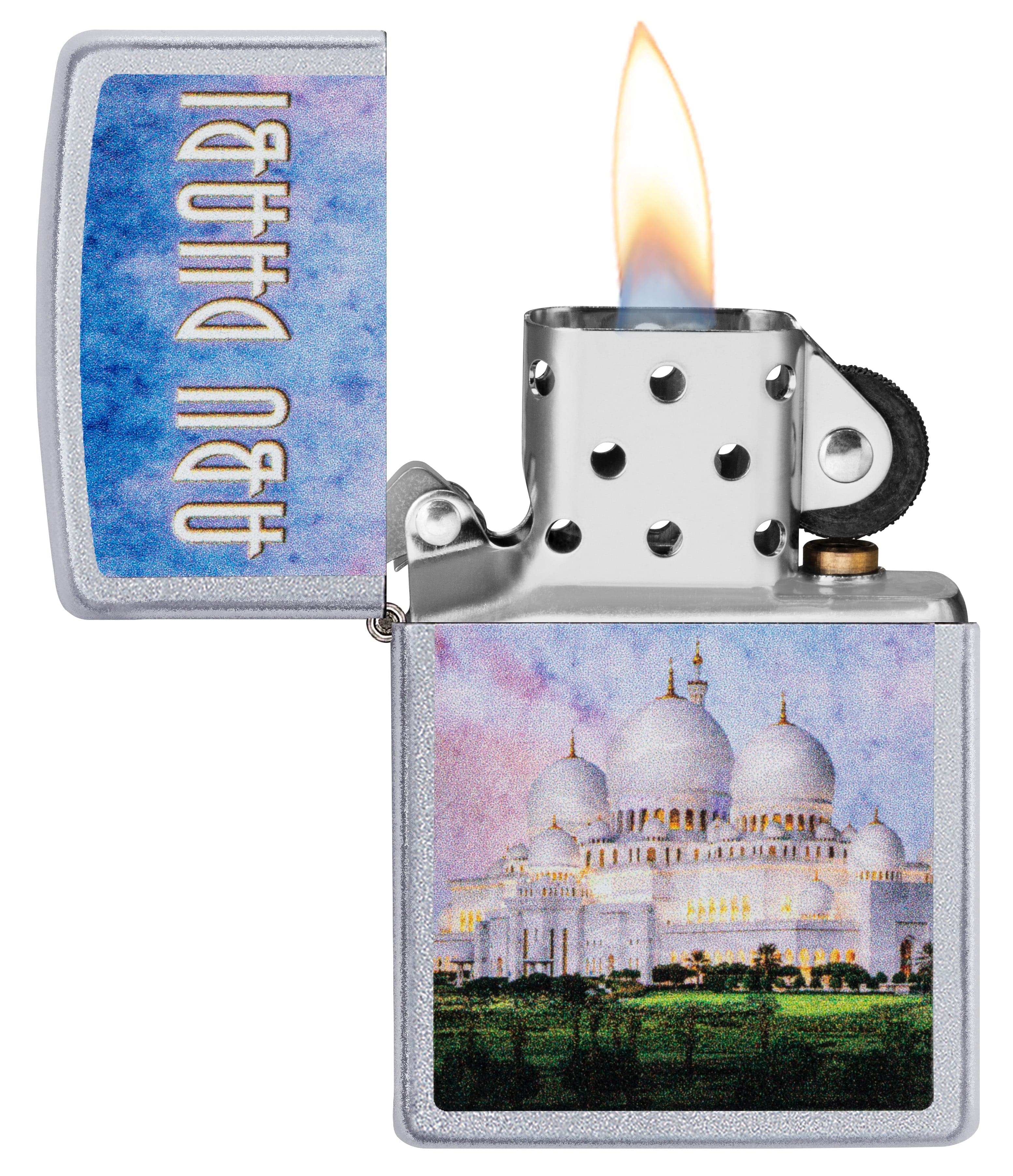 Zippo CI412381 205 Abu Dhabi Grand Mosque Design Satin Chrome Windproof Lighter, Middle East Model, Silver - OUTBACK