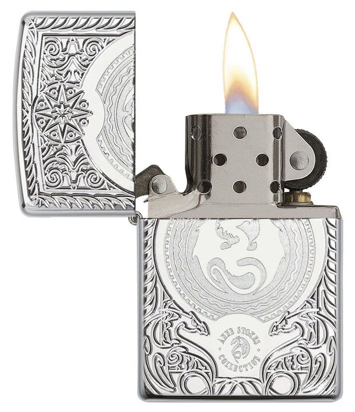 Zippo 28962 Anee Stokes Pocket Wat Windproof Lighter, Classic Model, Silver - OUTBACK