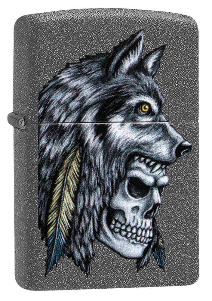 Zippo 29863 211 Wolf Skull Feather Design Iron StoneWindproof Lighter, Classic Model, Black - OUTBACK