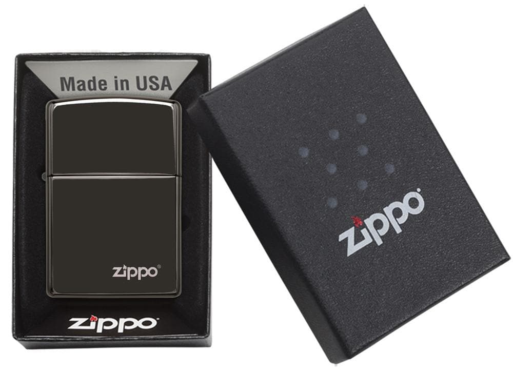 Zippo 24756ZL Classic High Polish Black Zippo Logo Windproof Lighter, Classic Model, Black - OUTBACK