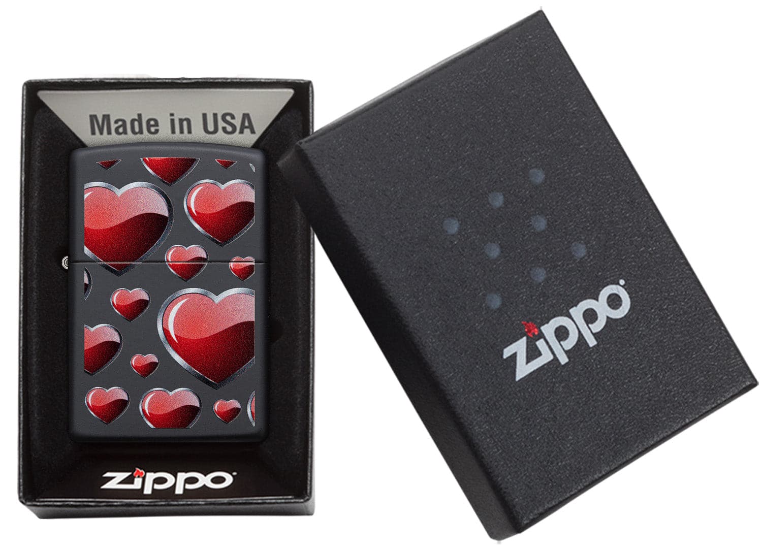 Zippo CI412306 218  Hearts Design Black Matte Windproof Lighter, Middle East Model, Black - OUTBACK