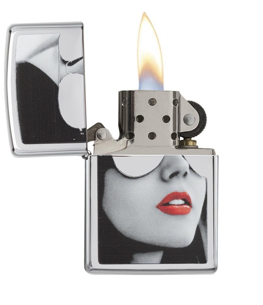 Zippo 28274 250 Girl with Reflective Sunglasses and Red Lipstick High Polish Chrome Lighter, Classic Model, Silver - OUTBACK