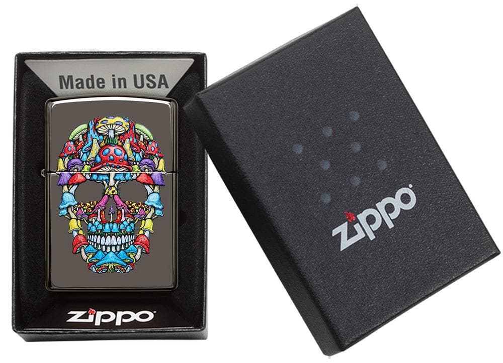 Zippo 49135 150 Mushroom Skull Design Black Ice Windproof Lighter, Classic Model, Black - OUTBACK