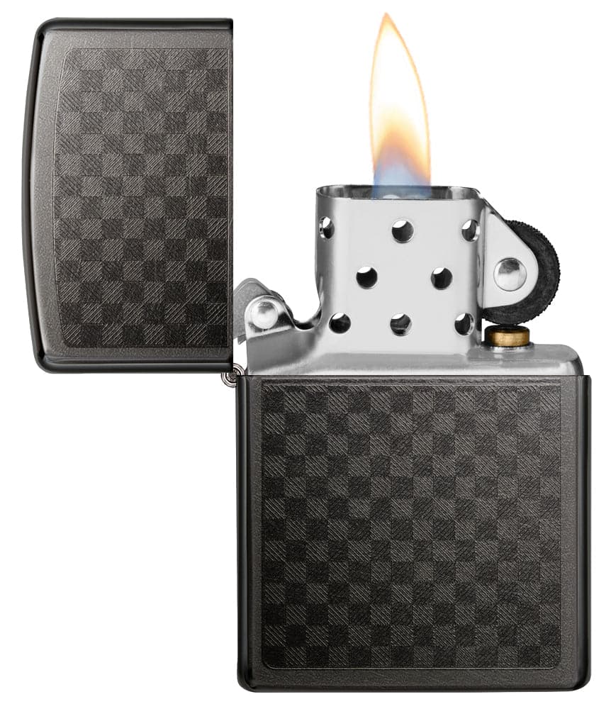 Zippo 29823 Iced Carbon Fiber Checkered Design Deep Grey Windproof Lighter, Classic Model, Grey - OUTBACK