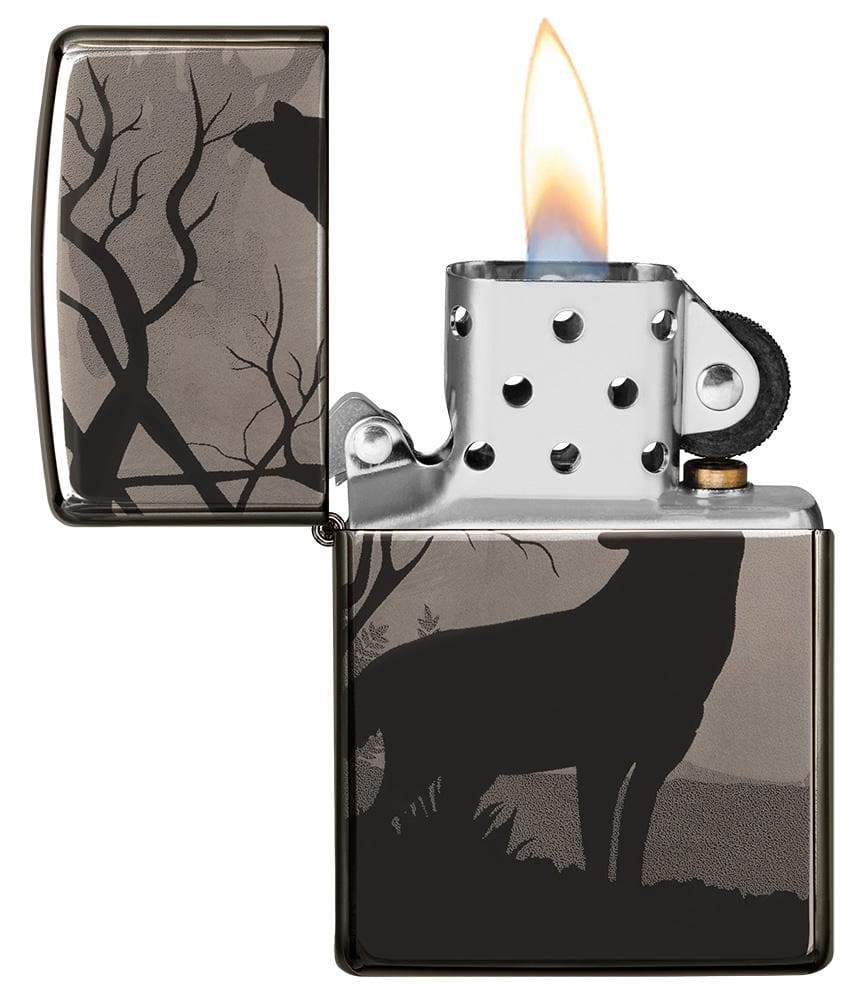 Zippo 49188 Wolves Design Photo Image 360° Black Ice Windproof Lighter, Classic Model, Black Ice - OUTBACK