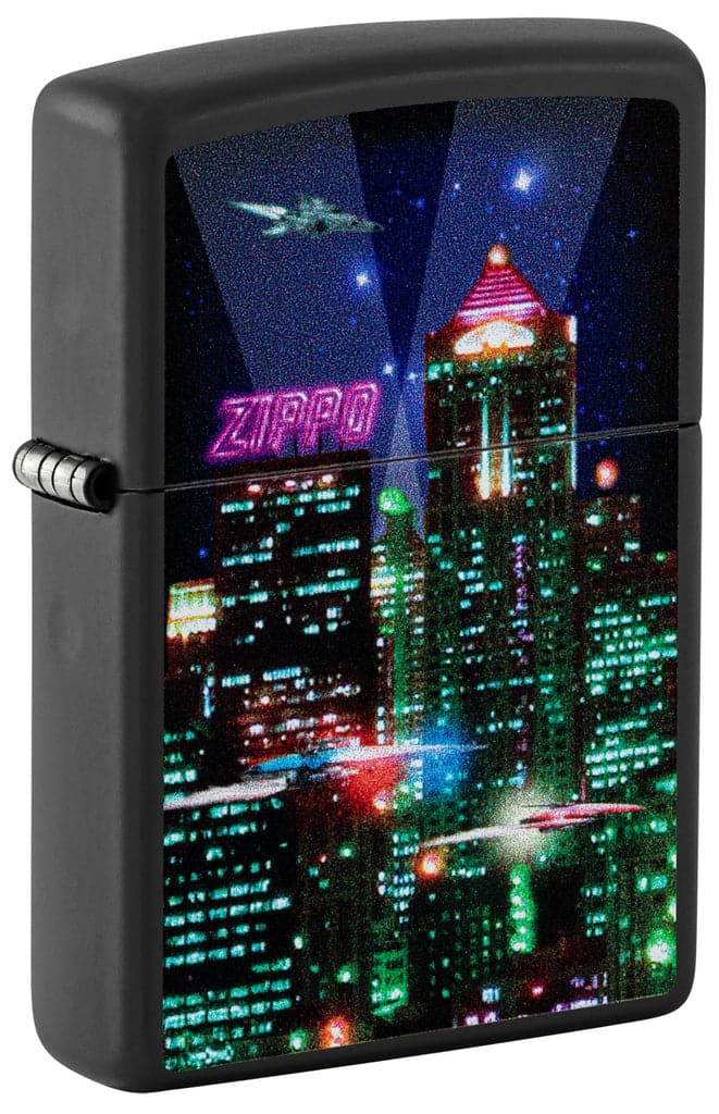 Zippo 48506 218 Cyber City Design Black Matte Windproof Lighter - OUTBACK