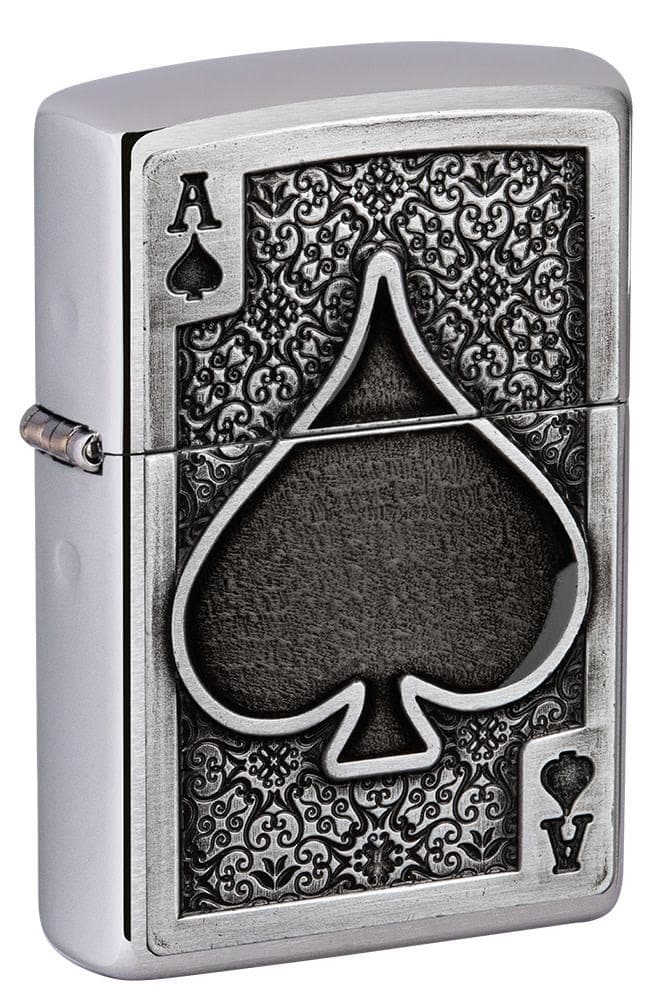 Zippo 49637 200 Ace Of Spades Emblem Brushed Chrome Windproof Lighter - OUTBACK