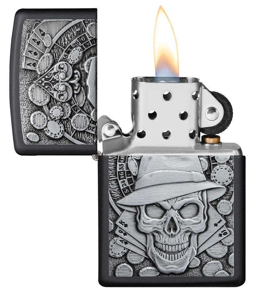 Zippo 49183 218 Gambling Skull Black Matte Windproof Lighter, Classic Model, Black - OUTBACK