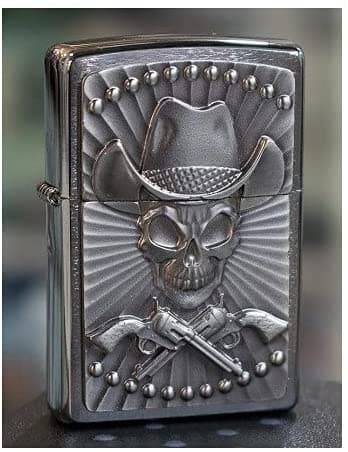 Zippo 200 200 Cowboy Skull Emblem Windproof Lighter, Classic Model, Silver - OUTBACK