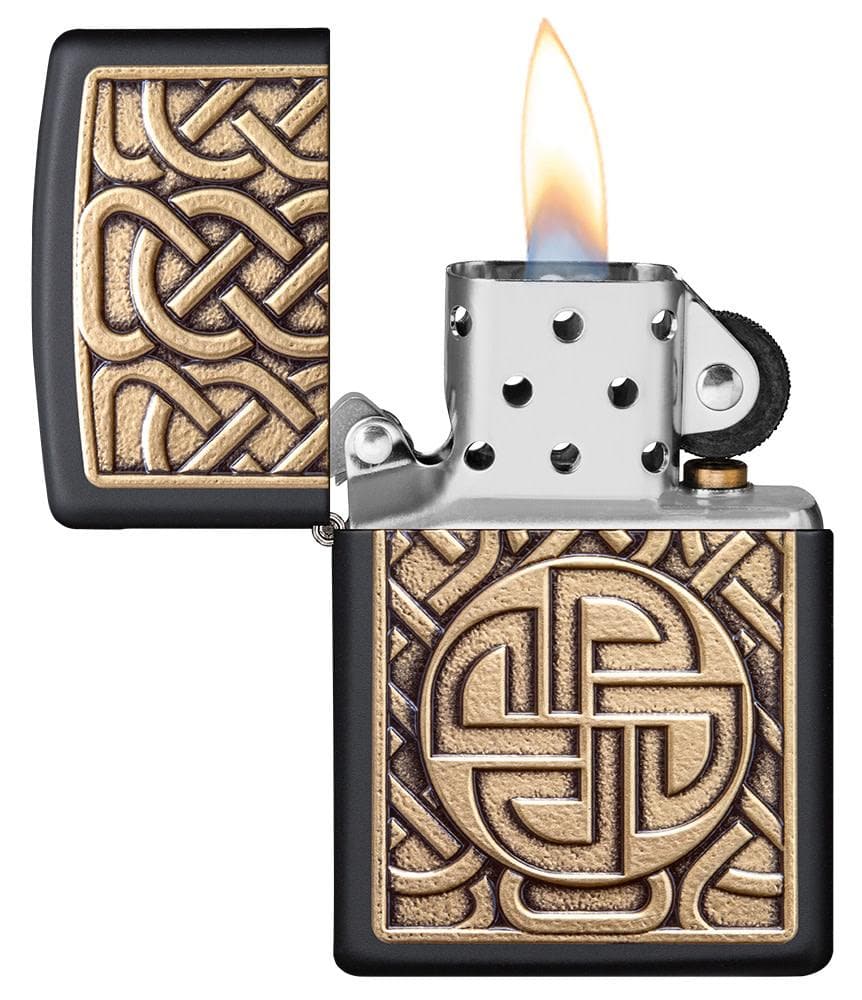 Zippo 49538 218 Norse Antique Brass Emblem Black Matte Windproof Lighter, Classic Model, Black - OUTBACK