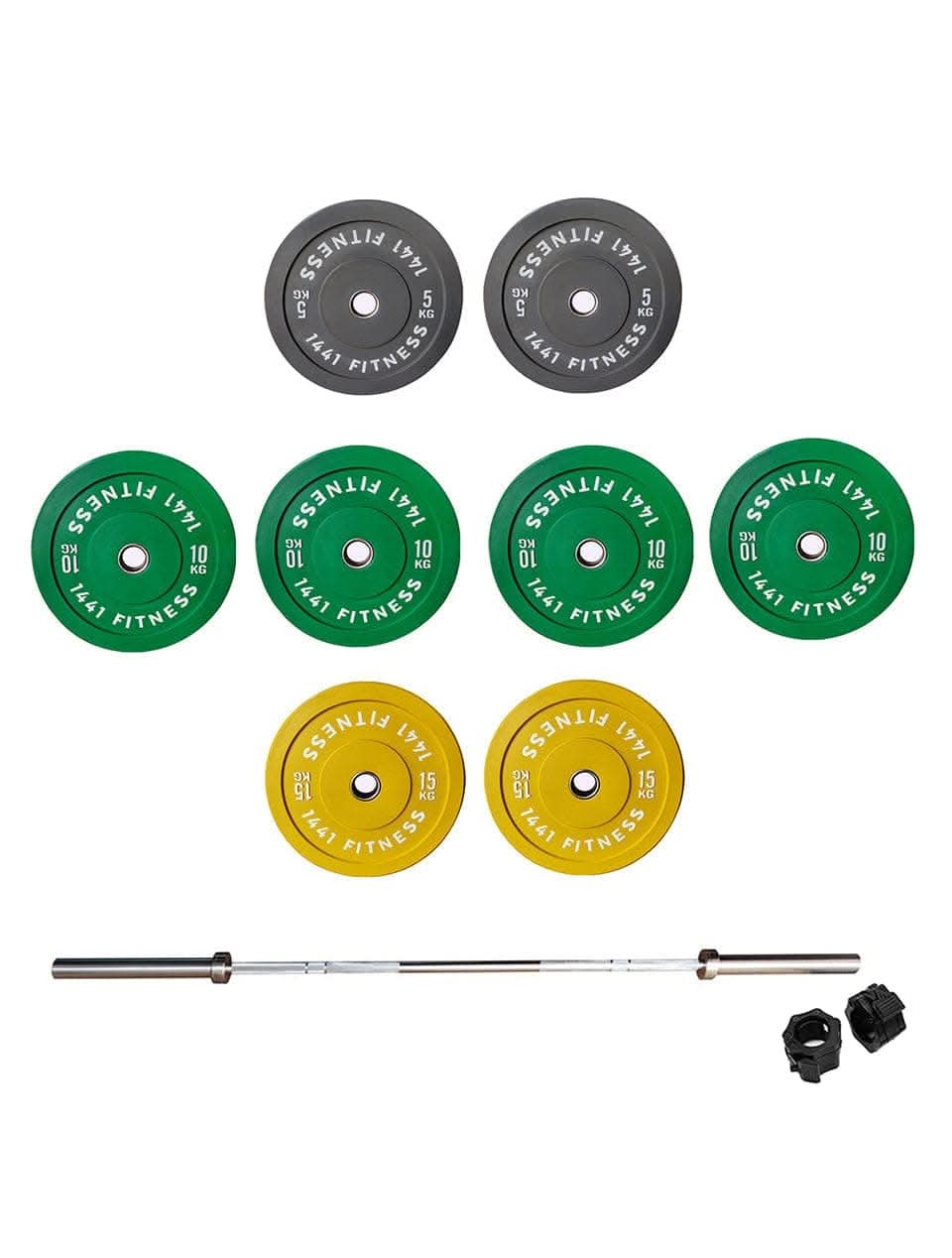 PRSAE Plates & Bars 7 Ft Olympic Barbell and Color Bumper Plate Set - 100 KG 1441 Fitness