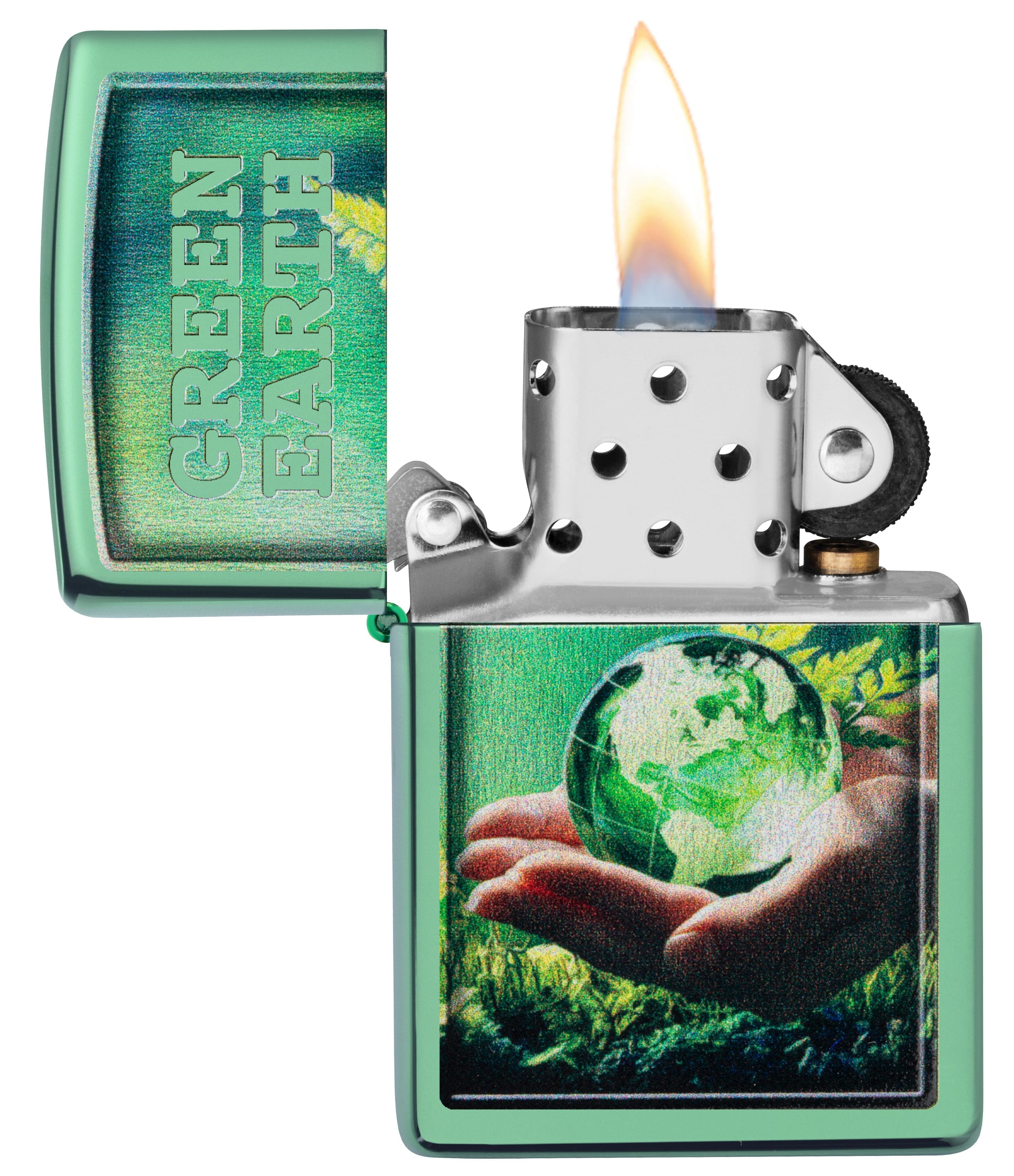 Zippo CI412377 28129  Save The Planet Design High Polish Green Windproof Lighter, Middle East Model, Green - OUTBACK