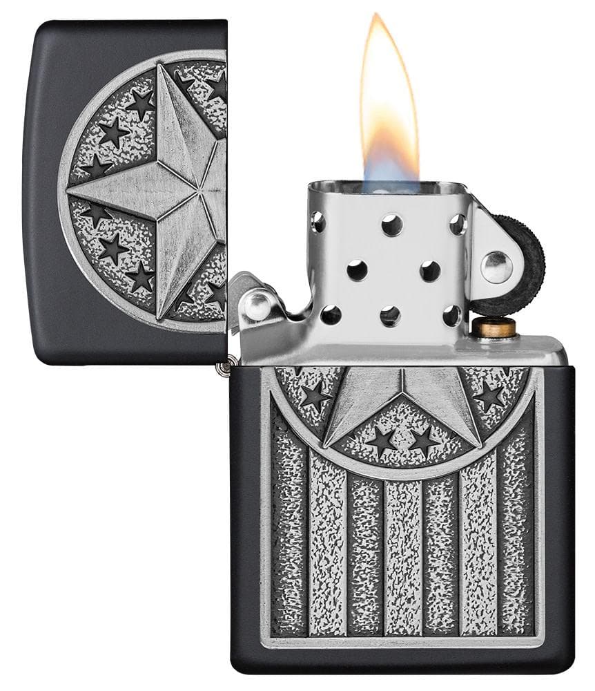 Zippo 49639 218 American Metal Emblem Black Matte Windproof Lighter - OUTBACK