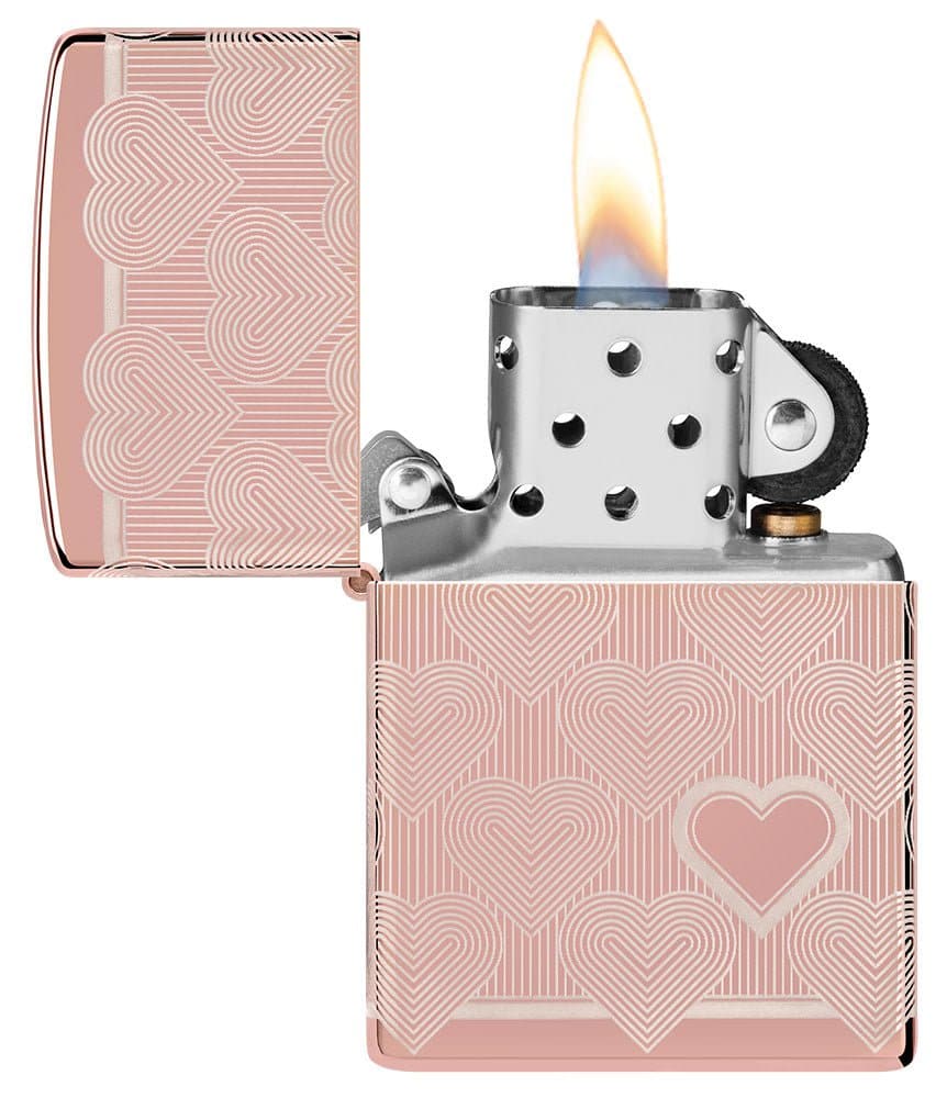 Heart Design High Polish Rose Gold Windproof Lighter, Classic Model, Gold - OUTBACK