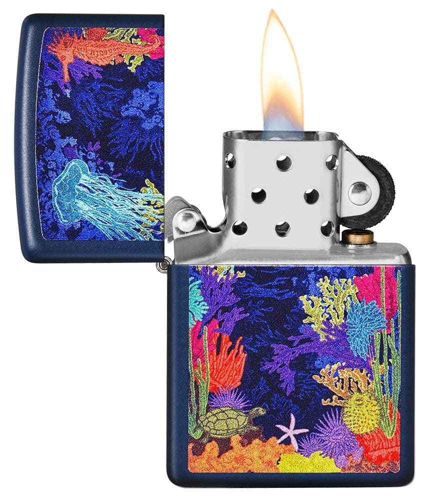 Zippo 49409 239 Sea Life Design Navy Matte Windproof Lighter, Classic Model, Blue - OUTBACK