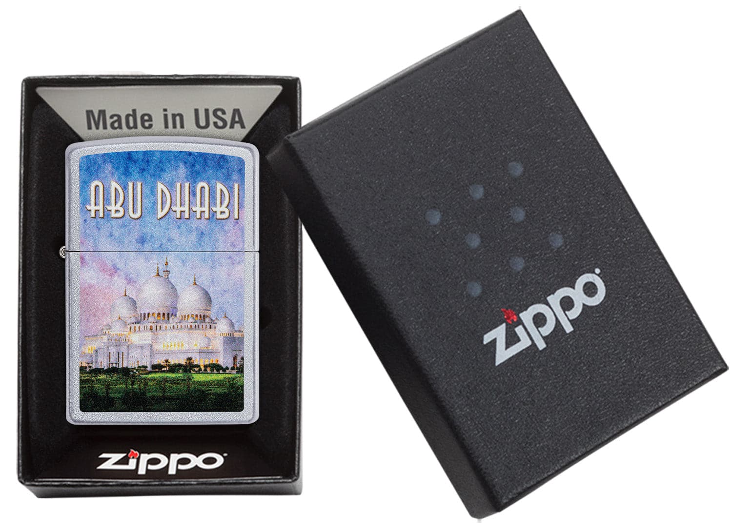 Zippo CI412381 205 Abu Dhabi Grand Mosque Design Satin Chrome Windproof Lighter, Middle East Model, Silver - OUTBACK