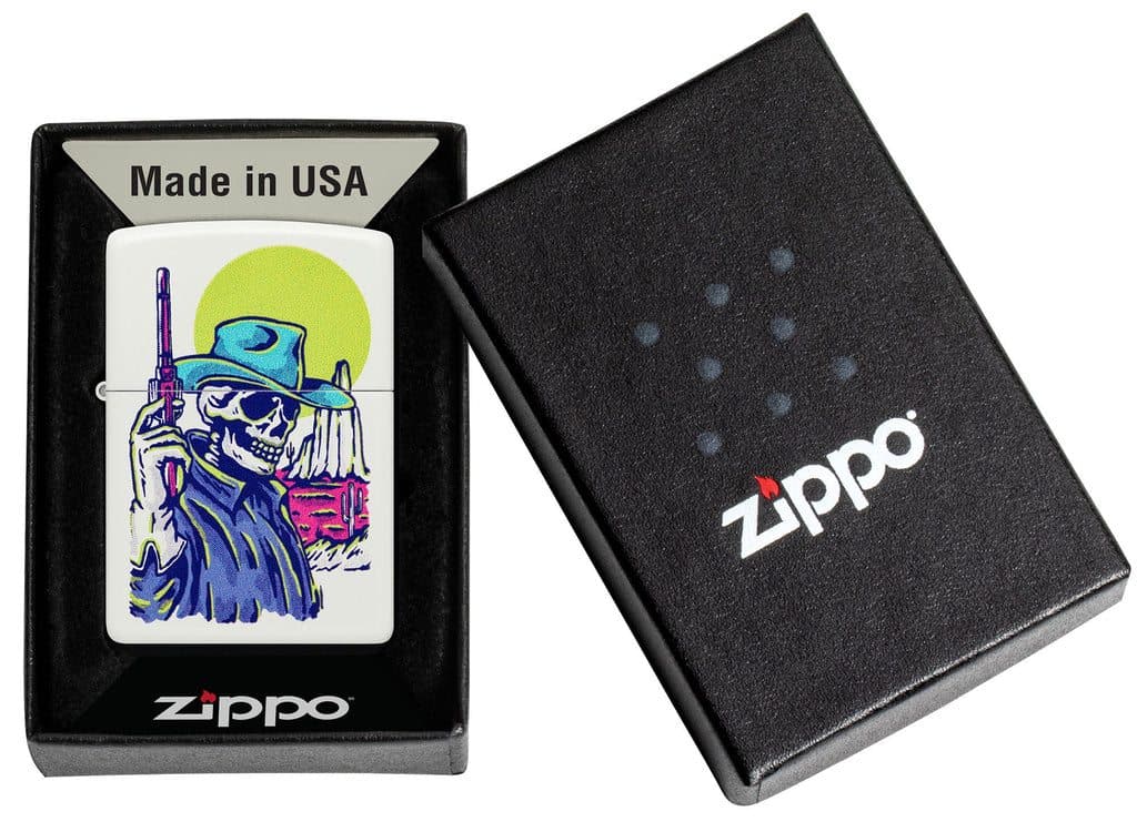 Zippo 48502 214 Wild West Skeleton Design White Matte Windproof Lighter - OUTBACK