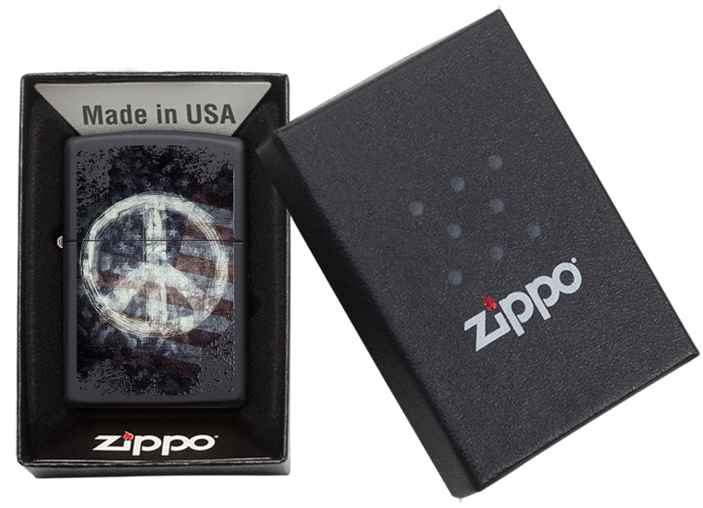 Zippo 28864 218 Peace on Flag Black Matte Windproof Lighter, Classic Model, Black - OUTBACK