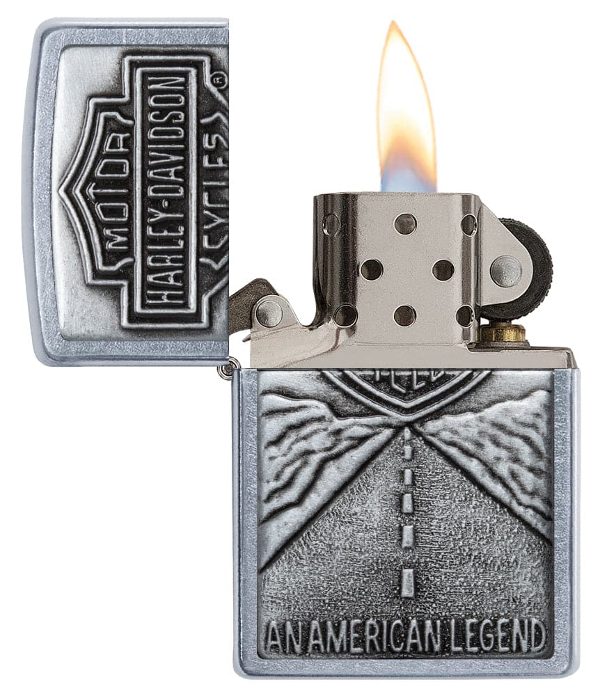 Zippo 20229 207 Harley-Davidson Open Road Emblem Chrome Lighter, Harley Davidson Model, Silver - OUTBACK