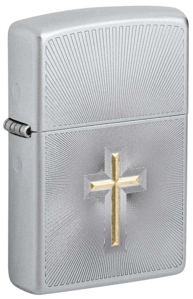 Zippo 48581 205 Auto Two Tone Cross Design Satin Chrome Windproof Lighter - OUTBACK