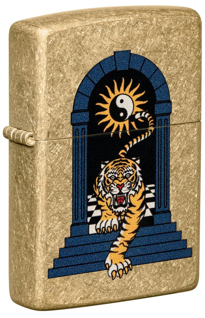 Zippo 48613 49477 Tiger Tattoo Design Tumbled Brass Windproof Lighter - OUTBACK