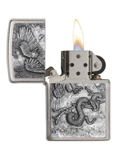 Zippo 29637 200 Eagle Vs Snake Brushed Chrome Windproof Lighter, Classic Model, Silver - OUTBACK