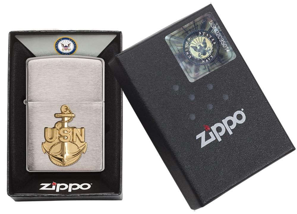 Zippo 280ANC Navy Brass Anchor Emblem on Chrome Lighter, Classic Model, Silver - OUTBACK