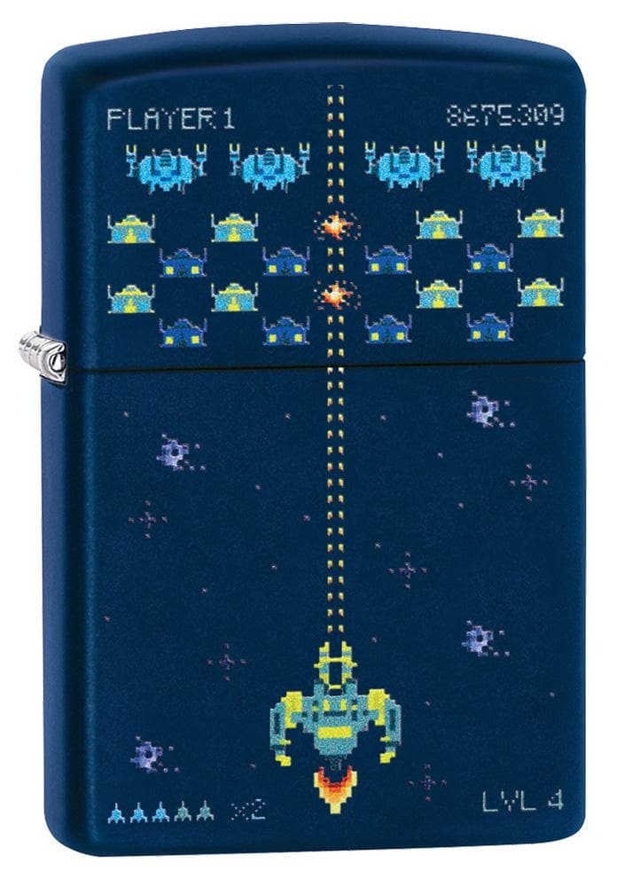 Zippo 49114 239 Pixel Game Design Navy Matte Windproof Lighter, Classic Model, Blue - OUTBACK