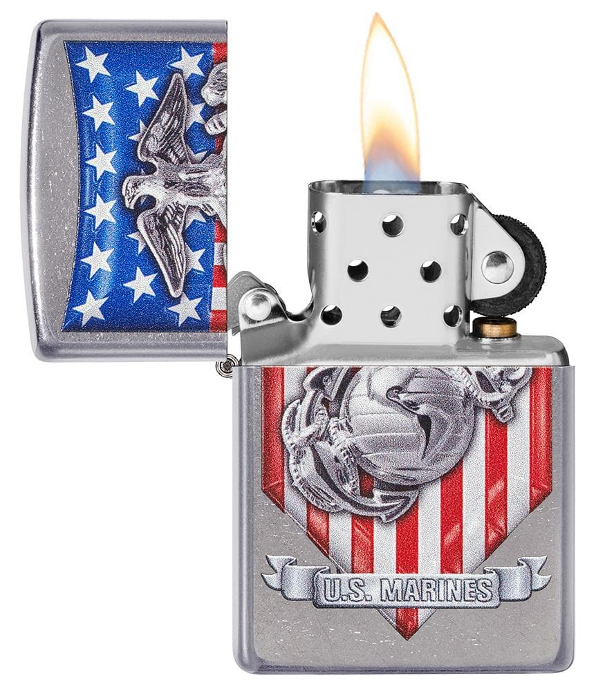 Zippo 49317 207 U.S. Marine Corps Street Chrome Windproof Lighter, Classic Model, Silver - OUTBACK