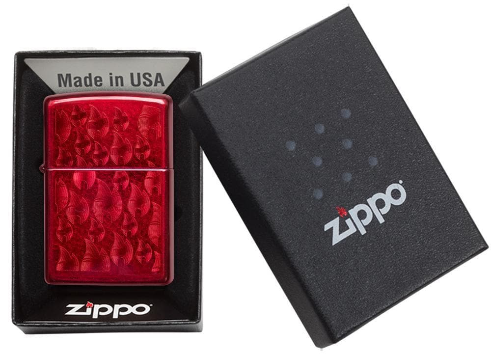 Zippo 29824 21063 Iced Zippo Flame Design Candy Apple Red Windproof Lighter, Classic Model, Red - OUTBACK