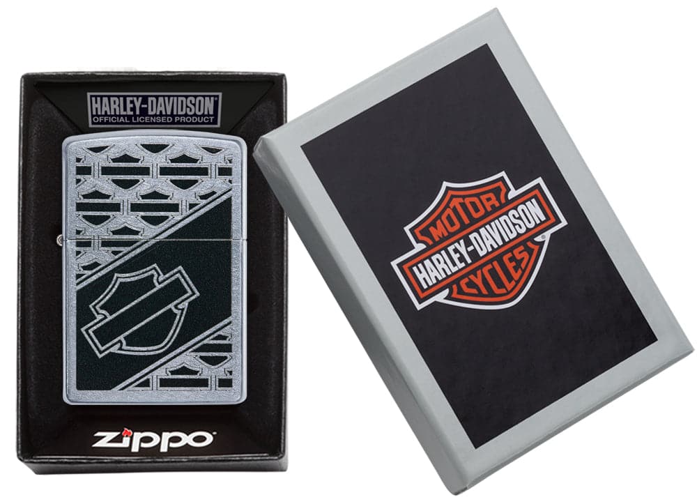 Zippo 29905 207 Harley Davidson Logo Black Street Chrome Finish Windproof Lighter, Classic Model, Black - OUTBACK