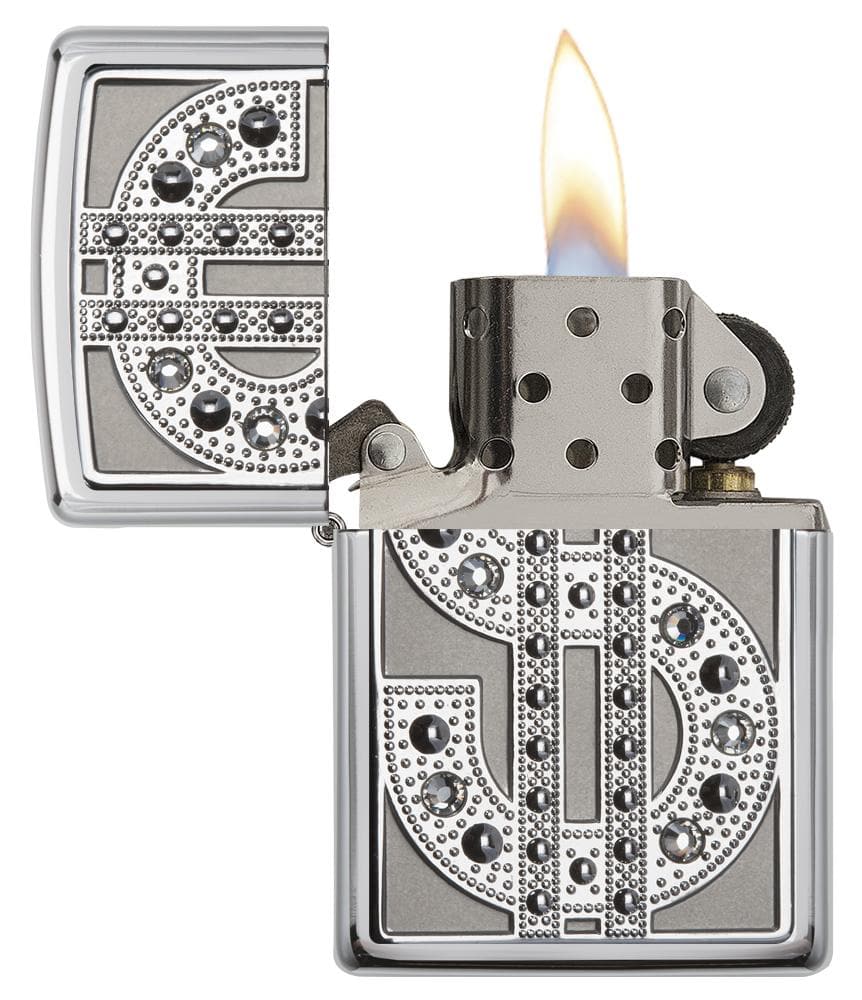 Zippo 20904 Swarovski Dollar Sign Windproof Lighter, Classic Model, Silver - OUTBACK